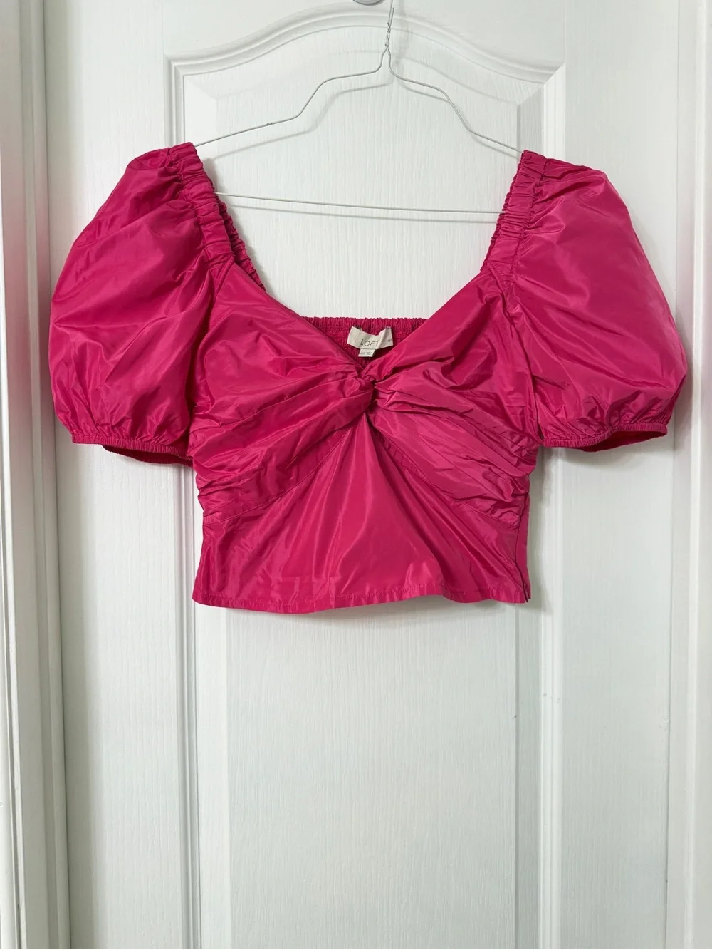 Loft Hot Pink Puff Sleeve Twisted Sweetheart Neckline Top Side Zipper Size 00P